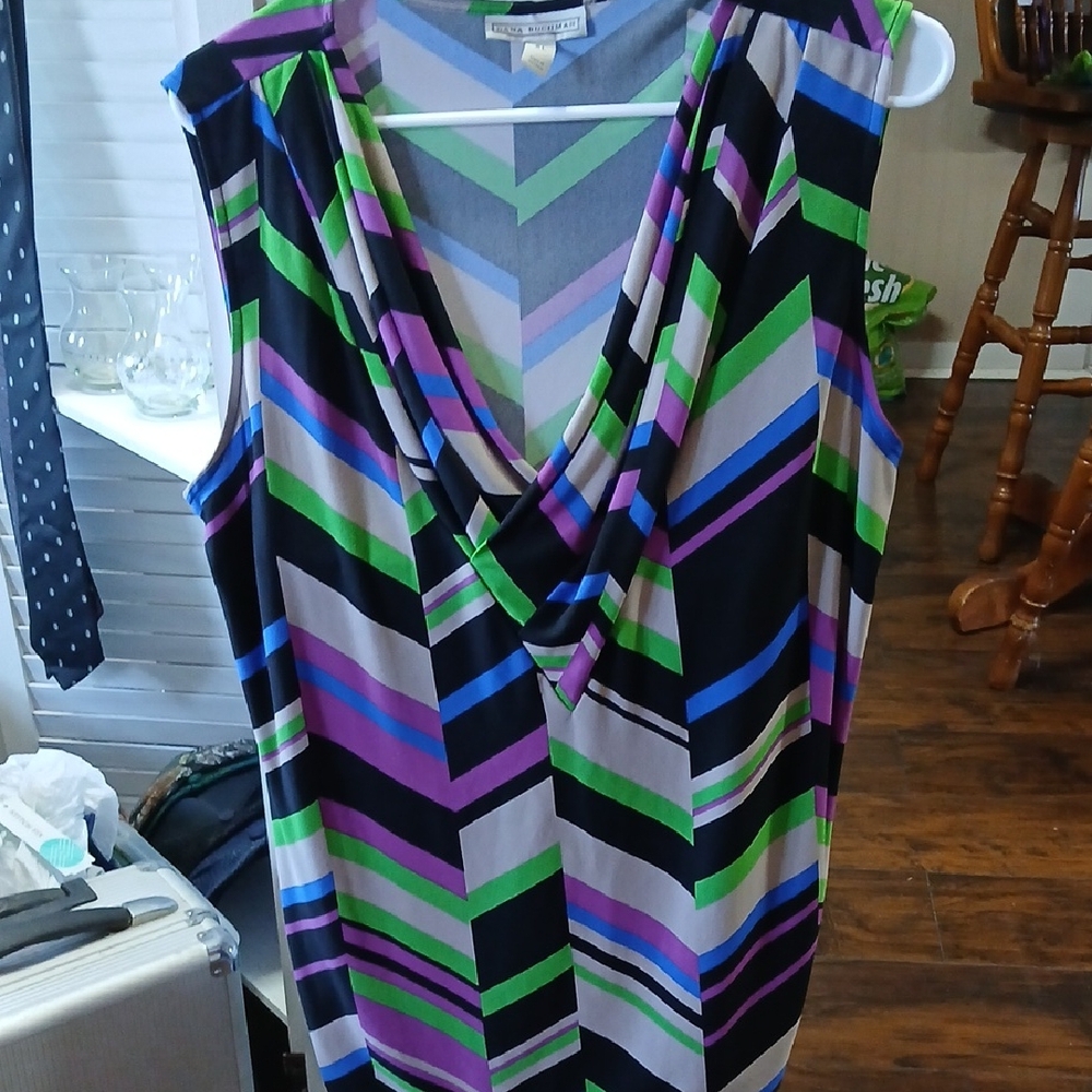Dana Buchman Multicolor Chevron Drape Neck Sleeveless Top